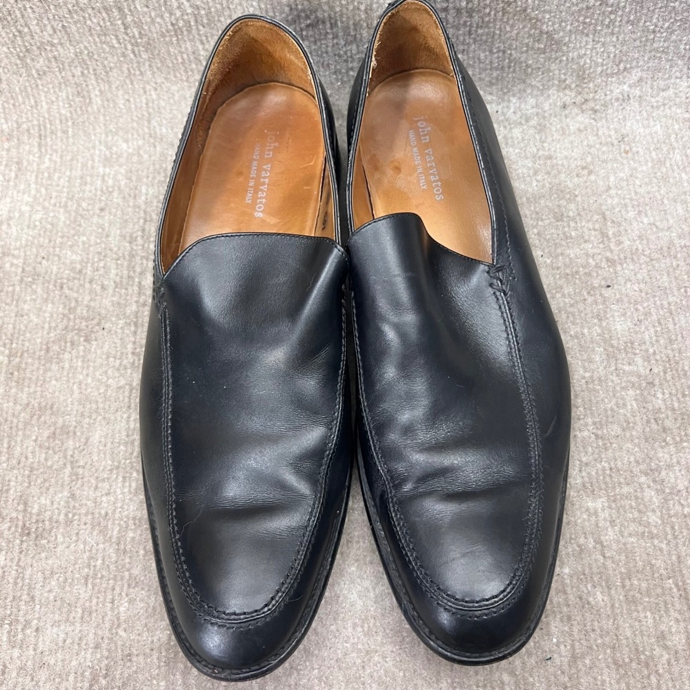 John Varvatos Black Leather Slip On Loafer Shoes Men Hand Made Italy Size 10 - Picture 2 of 16